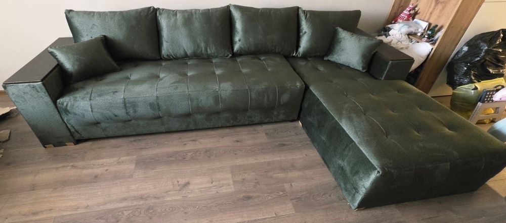 Чисто нов ъглов диван Melvin Spring – Виденов, зелен, десен