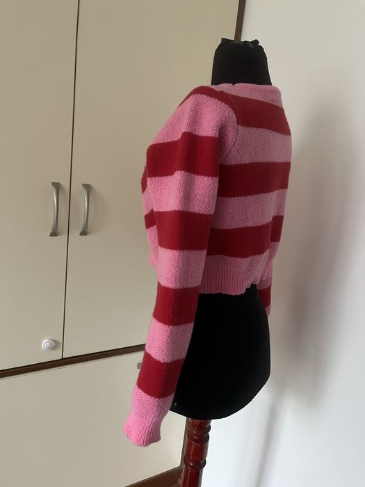 Къс раиран пуловер розово и червено, размер S