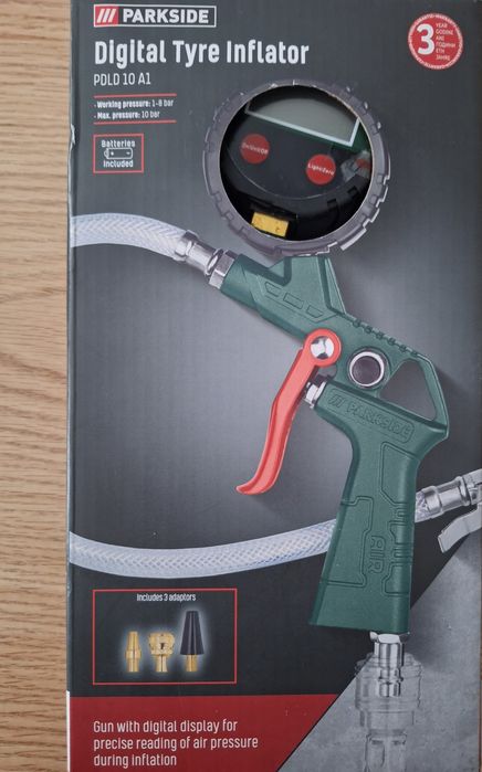 приставка за помпане на гуми макара и спирален маркуч на Parkside