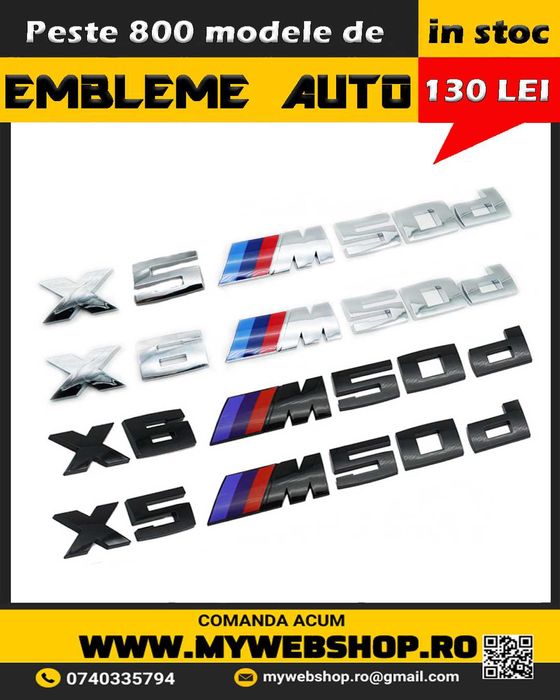 Emblema spate portbagaj BMW X5 M50d , X6 M50d, negru sau chrom
