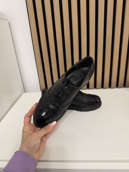 Pantofi Oxford casual de damă din piele naturală negri