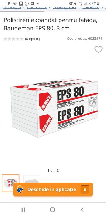 Polistiren Expandat Baudeman  EPS 80 Dedeman 3 cm 1 bax nou