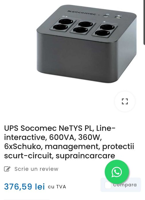 UPS Socomec NeTYS PL, Line- interactive, 600VA, 360W,
6xSchuko, manage