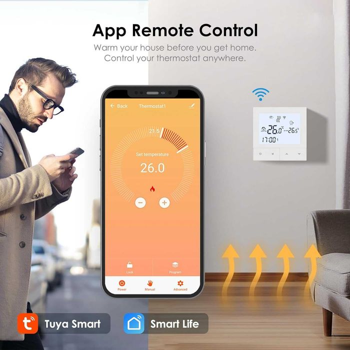 Termostat Beok TDS72-WIFI-WPB / TDS75-WIFI-WP boiler gaz,centrala termica,incalzire pardoseala apa si electric 3A 16A Tuya Wifi,Smart Alexa Google
