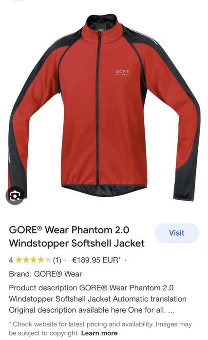 Windstopper Gore Bike jacket- size S