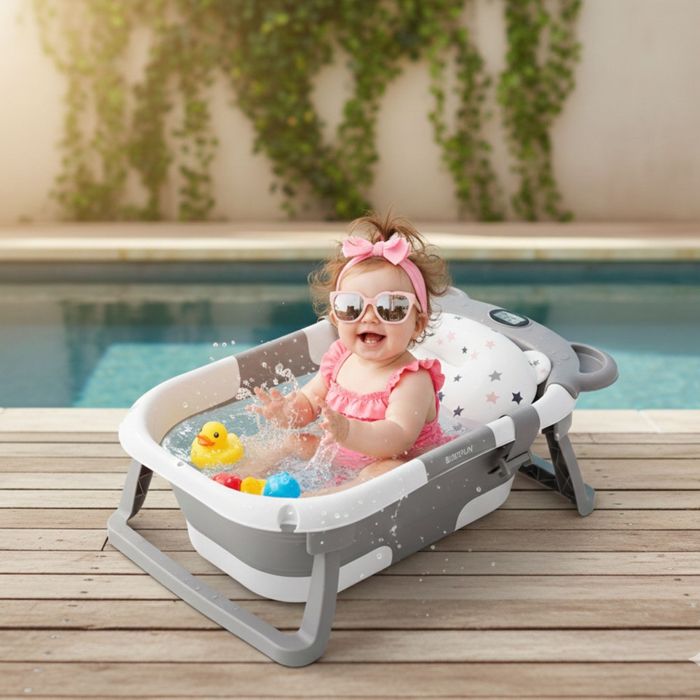 Сгъваема бебешка вана с термометър и възглавница
