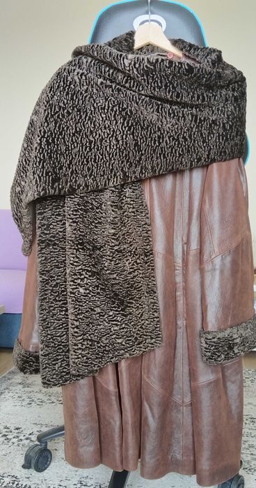Jacheta  piele naturala cu guler blana naturala