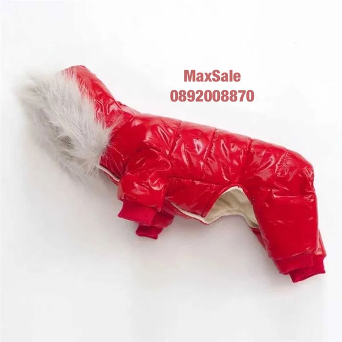 Зимно яке за куче елече худи сако палто с пухена шапка червено