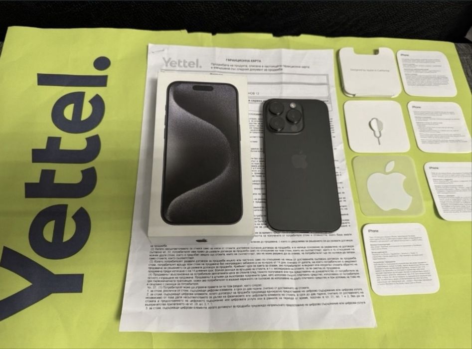 ***КАТО НОВ 256GB iPhone 15 Pro Yettel Гаранция 2026г. Black | Черен