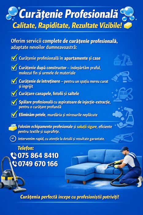 Oferim servicii de curățenie