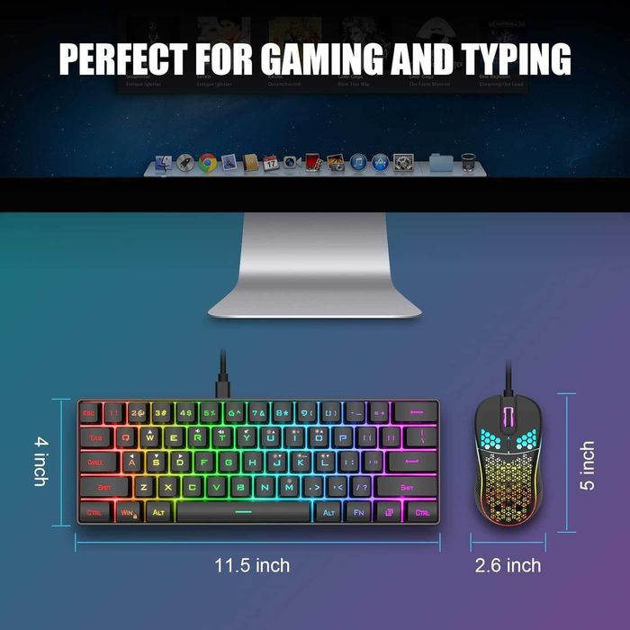 RedThunder K62,set tastatură și mouse cu fir gaming,60% RGB,QWERTZ