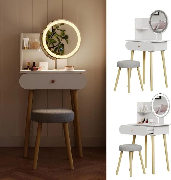 Дамска тоалетка с LED огледало + столче 6218