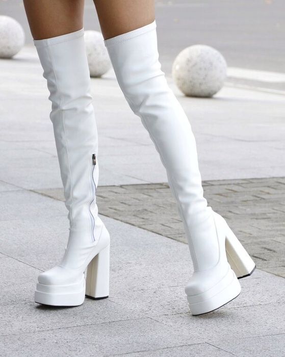 Чизми на ток - бяла кожа [36-40 номер]