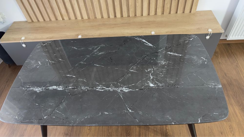 Masa CYRYL, negru cu efect de marmura, 140x80x75 cm