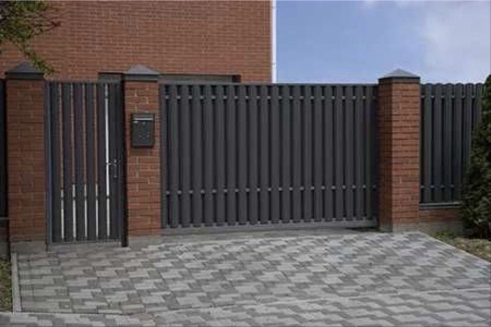 Откатные ворота, уличные ворота, забор