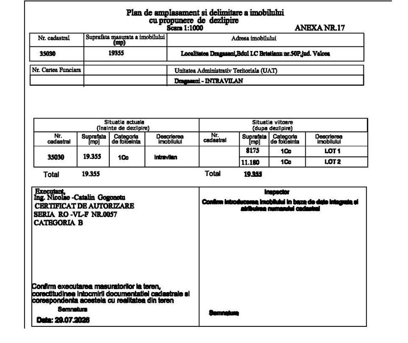 Vand teren intravilan in Dragasani cu suprafata de 11180 m2
