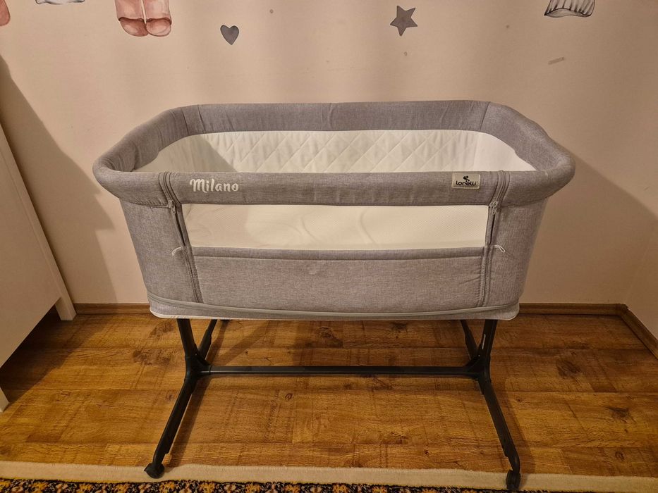 Patut co-sleeper 2 in 1 Milano Lorelli, 0-36 luni, salteluta, reglabil pe inaltime, functie anti-reflux, Gri