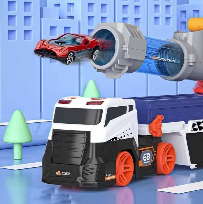 Camion de Jucarie Copii, 10 Masinute, 6 Bile Moi, Tun de Propulsare