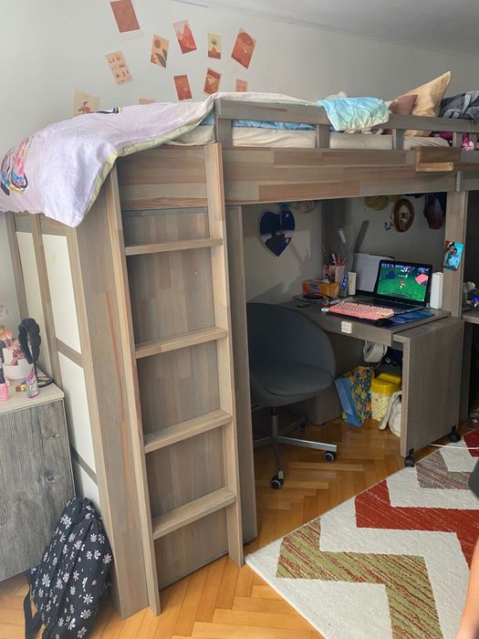 Set de mobilier, pat+birou extensibil+dulap+poliță detașabilă