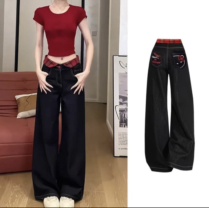 Чёрные джинсы с Hello Kitty^–^