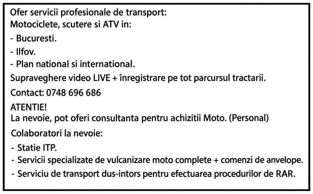 Transport moto Enduro, ATV