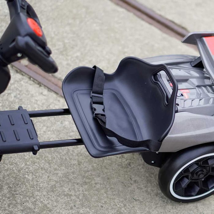 Go-Kart electric pentru copii 70W, 12V 4.5Ah, roti moi si telecomanda, culoare gri
