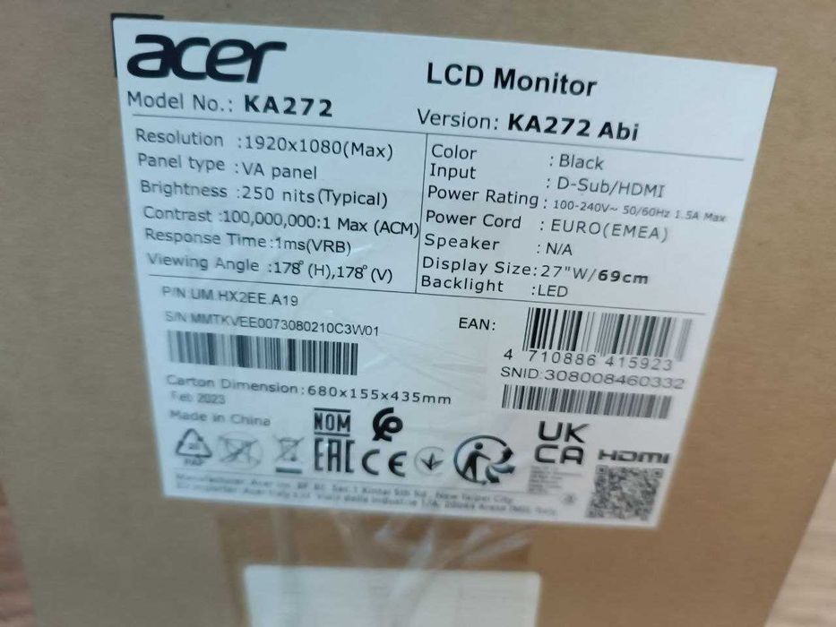 Монитор 27" Acer KA272Abi, Black - две штуки