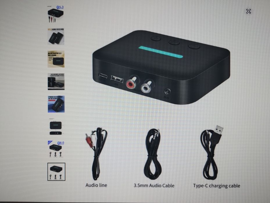 Adaptor receptor audio USB Bluetooth 5.3 wireless, 3,5 mm, AUX R/L RCA