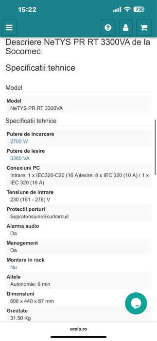 Vand UPS Socomec NeTYS PR RT 3300VA