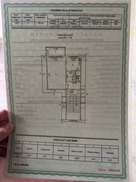 СРОЧНО !! Продаётся квартира в Яшнабаде 1/3/5 ( 33 кв/м ) Оханграбо