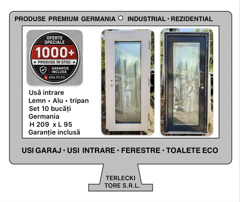 Usa intrare casa lemn aluminiu tripan H 209 x L 95 Germania Garantie
