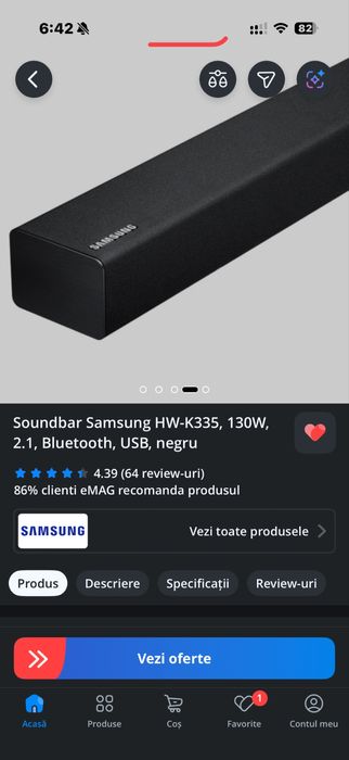 Soundbar Samsung HW-K335, 130W, 2.1, Bluetooth, USB