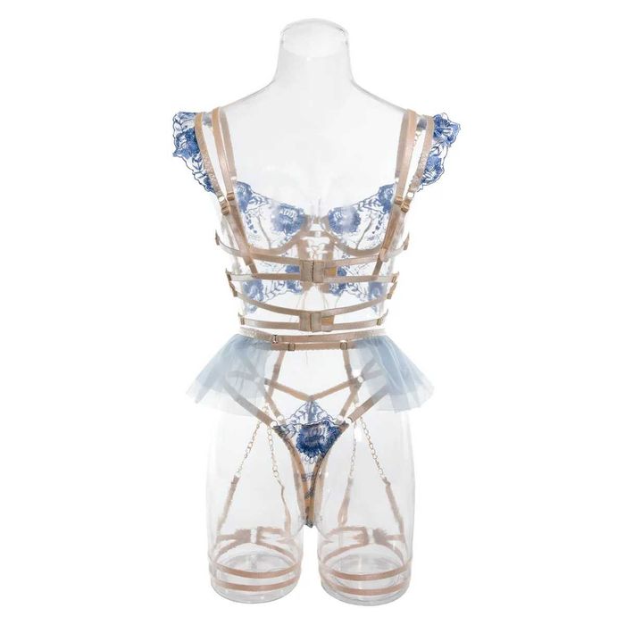 Lenjerie sexy corset bleu 4 piese noua marimea M cupa B