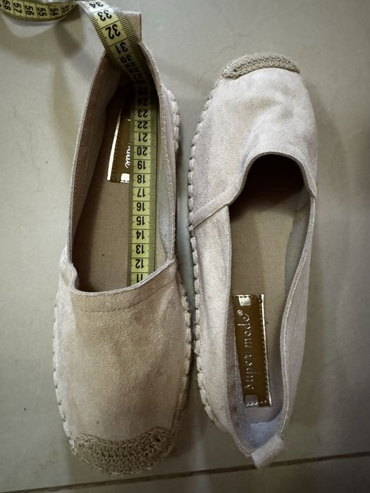 Mocasini / Espadrile bej piele intoarsa subtire