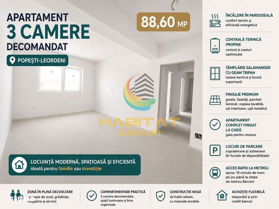 Vânzare Apartament 3 camere | Încălzire in pardoseala | Aproape de Met — fotografia 1