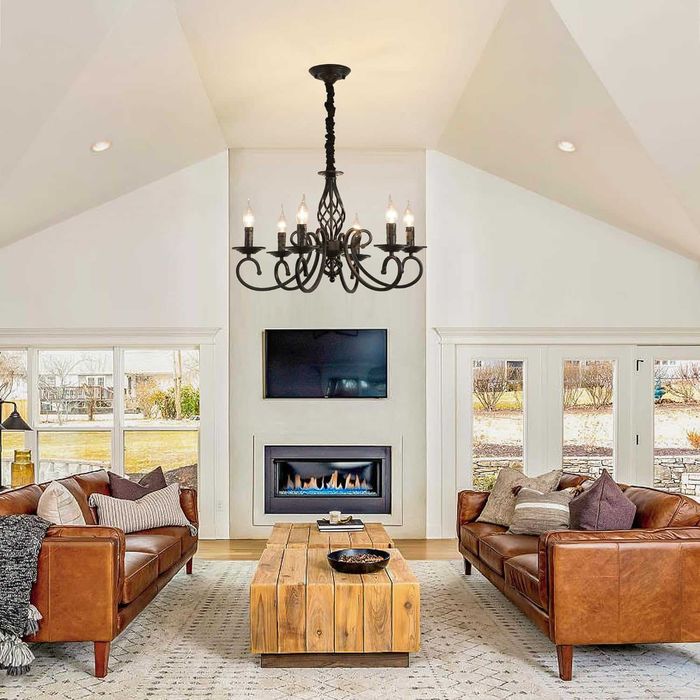 Candelabru rustic, Ganeed, lustra vintage, 6 brate, E14, negru