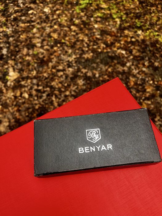 Мъжки часовник Benyar, хронограф, бял циферблат, кафява кожена каишка