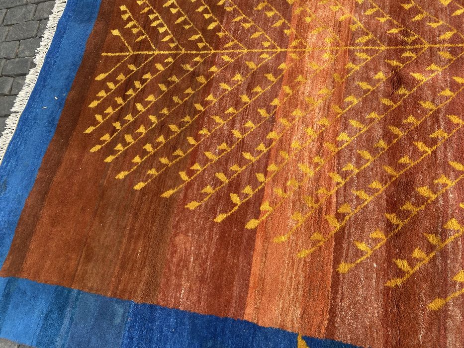 Винтидж индийски вълнен килим India 1980 геометричен ръчна изработка