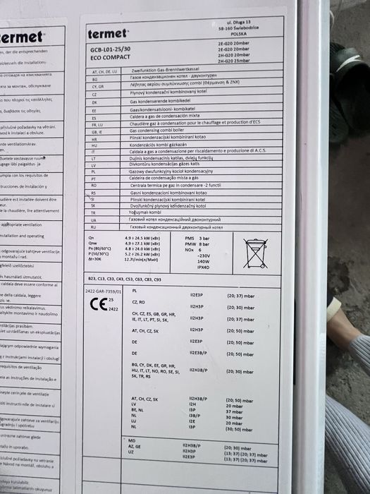 Centrala termica pe gaz in condensare Termet Eco Compact Combi 25/30