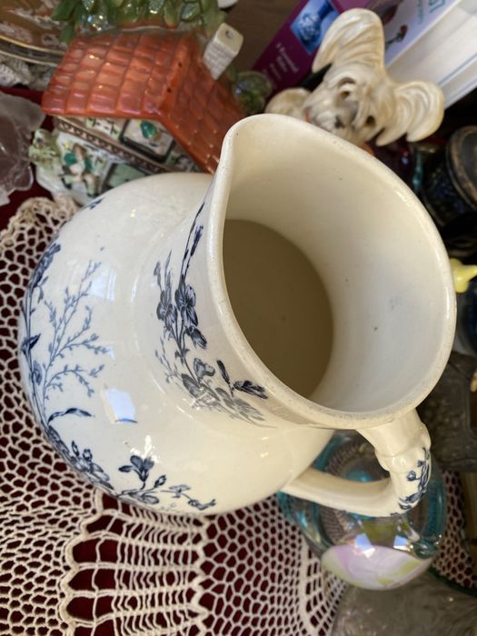 Керамична кана за вино или вода Холандска - старинна с рисувани цветя