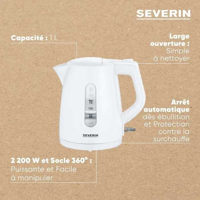 Електрическа кана Severin WK 3411 2200W 1,0L, бяла, 22x15,5x21см
