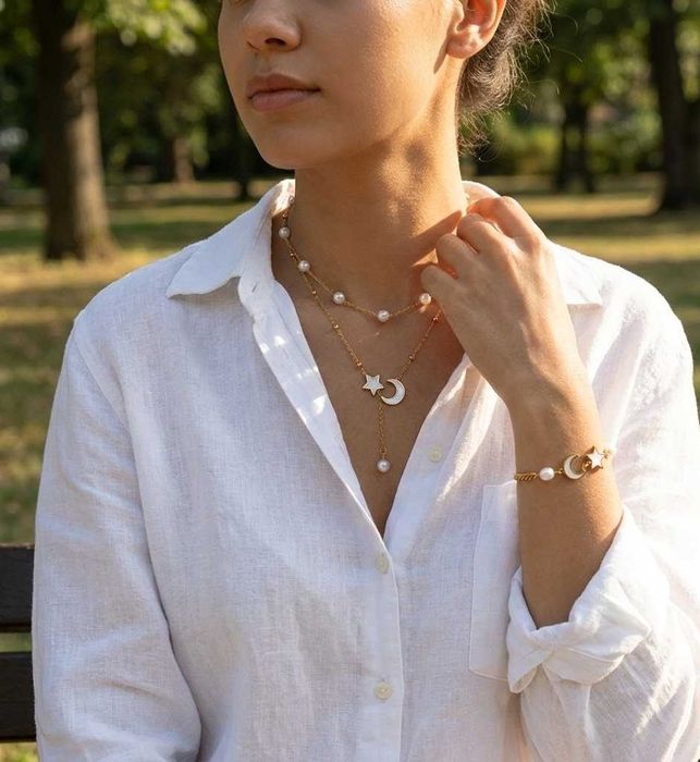 Cadou Ideal Premium Set Bratara Cercei Colier Otel Inox Placat Aur 18K