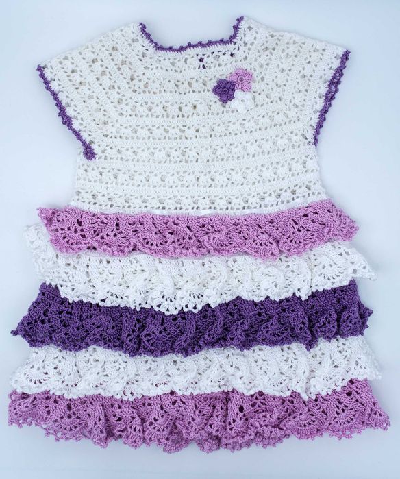 Rochie fete bumbac 2-3 ani alb cu mov