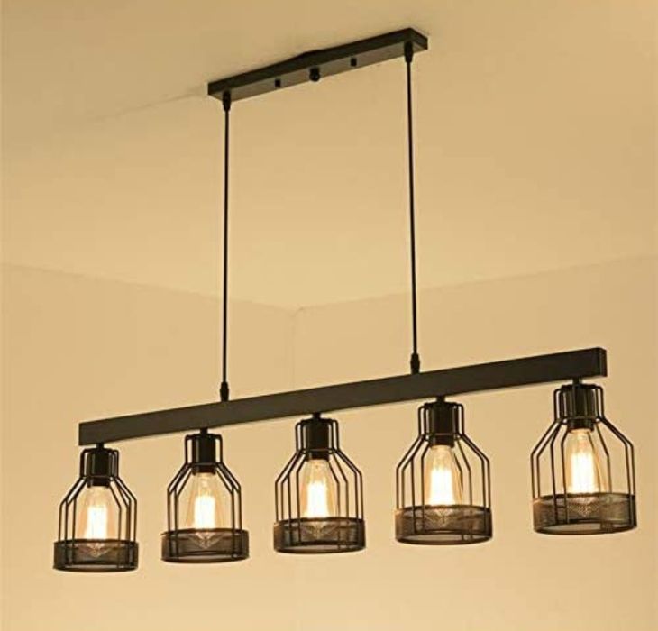 Висящ винтидж черен метален полилей 115 см. пет фасунги Е27