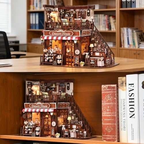 Нов пъзел 3D дървен book nook комплект мини сладкарница с LED светлина