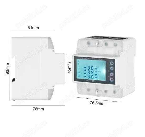 Contor trifazic, Wifi, aplicatie telefon, bidirectional, protectie suprasarcina - 100A