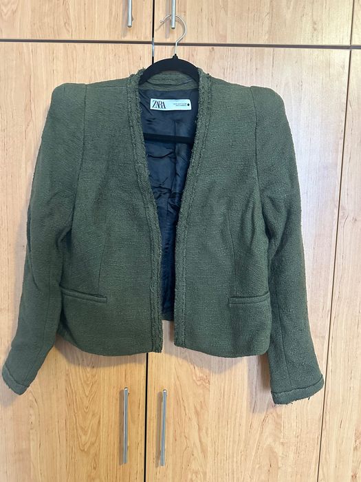 Дамско късо сако Zara S в тъмно зелено