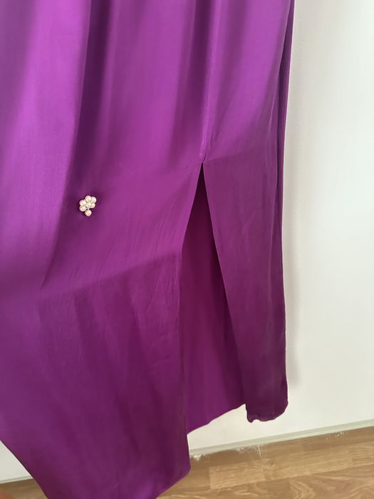 Massimo Dutti Rochie Lunga Maxi Matase Naturala perle mov