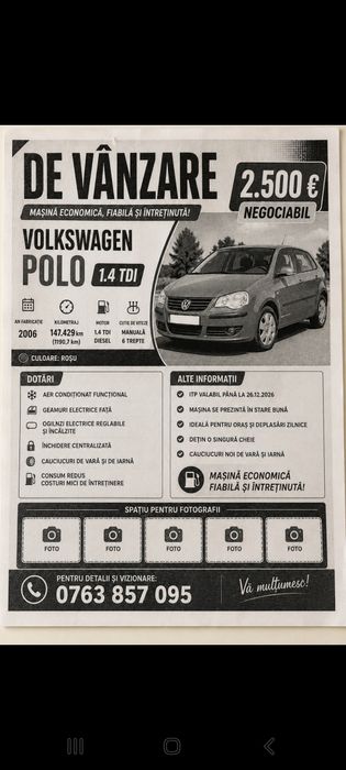 Vând auto vw polo