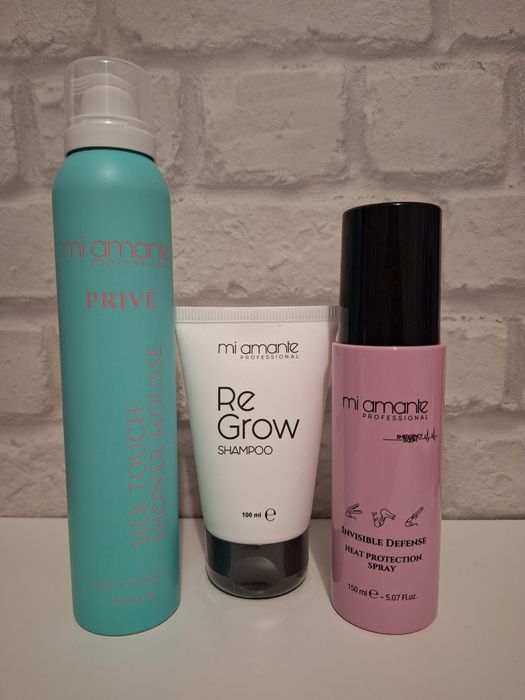 Mi Amante: Шампоан Re Grow,Термозащитен спрей и Пяна за тяло